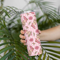 Pink Paniolo Palaka Hawaiian Cowgirl Christmas Skinny Tumbler - Polynesian Pride