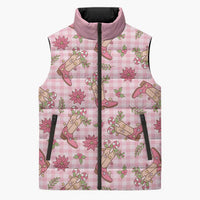Pink Paniolo Palaka Hawaiian Cowgirl Christmas Sleeveless Puffer Jacket - Polynesian Pride