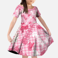 Paniolo Palaka Hawaiian Cowgirl Family Matching Off The Shoulder Long Sleeve Dress and Hawaiian Shirt LT9 Daughter's Dress Pink - Polynesian Pride