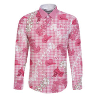 Paniolo Palaka Hawaiian Cowgirl Family Matching Off Shoulder Maxi Dress and Hawaiian Shirt LT9 Dad's Shirt - Long Sleeve Pink - Polynesian Pride