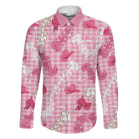 Paniolo Palaka Hawaiian Cowgirl Family Matching Off Shoulder Short Dress and Hawaiian Shirt LT9 Dad's Shirt - Long Sleeve Pink - Polynesian Pride