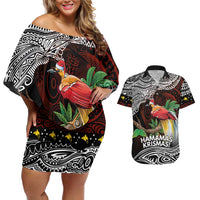Papua New Guinea Christmas Couples Matching Off Shoulder Short Dress and Hawaiian Shirt - Polynesian Pride