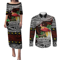 Papua New Guinea Christmas Couples Matching Puletasi and Long Sleeve Button Shirt - Polynesian Pride