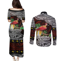 Papua New Guinea Christmas Couples Matching Puletasi and Long Sleeve Button Shirt - Polynesian Pride