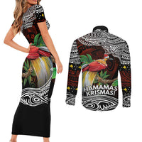 Papua New Guinea Christmas Couples Matching Short Sleeve Bodycon Dress and Long Sleeve Button Shirt - Polynesian Pride