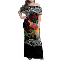 Papua New Guinea Christmas Family Matching Off Shoulder Maxi Dress and Hawaiian Shirt LT9 Mom's Dress Black - Polynesian Pride