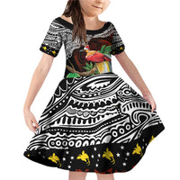 Papua New Guinea Christmas Family Matching Off Shoulder Short Dress and Hawaiian Shirt LT9 Daughter's Dress Black - Polynesian Pride