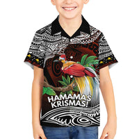 Papua New Guinea Christmas Family Matching Off Shoulder Short Dress and Hawaiian Shirt LT9 Son's Shirt Black - Polynesian Pride