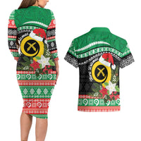 Vanuatu Pig's Tusk Meri Krismas! Couples Matching Long Sleeve Bodycon Dress and Hawaiian Shirt Vanuatuan Sand Drawing Pattern LT9 - Polynesian Pride