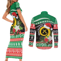 Vanuatu Pig's Tusk Meri Krismas! Couples Matching Short Sleeve Bodycon Dress and Long Sleeve Button Shirt Vanuatuan Sand Drawing Pattern - Polynesian Pride