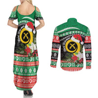 Vanuatu Pig's Tusk Meri Krismas! Couples Matching Summer Maxi Dress and Long Sleeve Button Shirt Vanuatuan Sand Drawing Pattern LT9 - Polynesian Pride