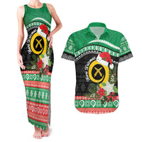 Vanuatu Pig's Tusk Meri Krismas! Couples Matching Tank Maxi Dress and Hawaiian Shirt Vanuatuan Sand Drawing Pattern - Polynesian Pride
