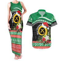 Vanuatu Pig's Tusk Meri Krismas! Couples Matching Tank Maxi Dress and Hawaiian Shirt Vanuatuan Sand Drawing Pattern - Polynesian Pride