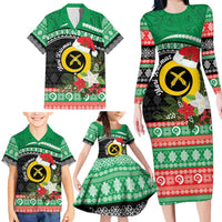 Vanuatu Pig's Tusk Meri Krismas! Family Matching Long Sleeve Bodycon Dress and Hawaiian Shirt Vanuatuan Sand Drawing Pattern LT9 - Polynesian Pride