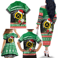 Vanuatu Pig's Tusk Meri Krismas! Family Matching Off The Shoulder Long Sleeve Dress and Hawaiian Shirt Vanuatuan Sand Drawing Pattern LT9 - Polynesian Pride