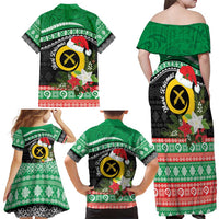 Vanuatu Pig's Tusk Meri Krismas! Family Matching Off Shoulder Maxi Dress and Hawaiian Shirt Vanuatuan Sand Drawing Pattern LT9 - Polynesian Pride