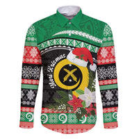 Vanuatu Pig's Tusk Meri Krismas! Family Matching Off Shoulder Maxi Dress and Hawaiian Shirt Vanuatuan Sand Drawing Pattern - Polynesian Pride