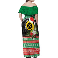 Vanuatu Pig's Tusk Meri Krismas! Family Matching Off Shoulder Maxi Dress and Hawaiian Shirt Vanuatuan Sand Drawing Pattern - Polynesian Pride