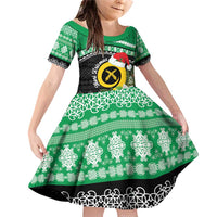 Vanuatu Pig's Tusk Meri Krismas! Family Matching Off Shoulder Short Dress and Hawaiian Shirt Vanuatuan Sand Drawing Pattern LT9 Daughter's Dress Green - Polynesian Pride