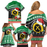 Vanuatu Pig's Tusk Meri Krismas! Family Matching Off Shoulder Short Dress and Hawaiian Shirt Vanuatuan Sand Drawing Pattern LT9 - Polynesian Pride