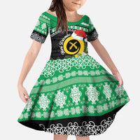Vanuatu Pig's Tusk Meri Krismas! Family Matching Puletasi and Hawaiian Shirt Vanuatuan Sand Drawing Pattern LT9 Daughter's Dress Green - Polynesian Pride