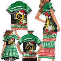 Vanuatu Pig's Tusk Meri Krismas! Family Matching Short Sleeve Bodycon Dress and Hawaiian Shirt Vanuatuan Sand Drawing Pattern LT9 - Polynesian Pride