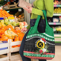 Vanuatu Pig's Tusk Meri Krismas! Grocery Bag Vanuatuan Sand Drawing Pattern - Polynesian Pride