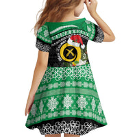 Vanuatu Pig's Tusk Meri Krismas! Kid Short Sleeve Dress Vanuatuan Sand Drawing Pattern - Polynesian Pride
