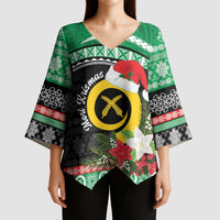 Vanuatu Pig's Tusk Meri Krismas! Kimono Sleeve Blouse Vanuatuan Sand Drawing Pattern - Polynesian Pride