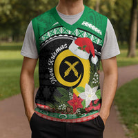Vanuatu Pig's Tusk Meri Krismas! Christmas Knitted V-Neck Vest Vanuatuan Sand Drawing Pattern - Polynesian Pride
