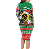 Vanuatu Pig's Tusk Meri Krismas! Long Sleeve Bodycon Dress Vanuatuan Sand Drawing Pattern - Polynesian Pride