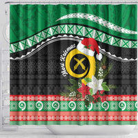 Vanuatu Pig's Tusk Meri Krismas! Shower Curtain Vanuatuan Sand Drawing Pattern - Polynesian Pride