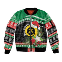 Vanuatu Pig's Tusk Meri Krismas! Sleeve Zip Bomber Jacket Vanuatuan Sand Drawing Pattern - Polynesian Pride