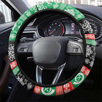 Vanuatu Pig's Tusk Meri Krismas! Steering Wheel Cover Vanuatuan Sand Drawing Pattern - Polynesian Pride