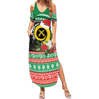 Vanuatu Pig's Tusk Meri Krismas! Summer Maxi Dress Vanuatuan Sand Drawing Pattern - Polynesian Pride