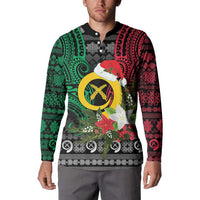 Vanuatu Pig's Tusk Meri Krismas! Button Sweatshirt Vanuatuan Ancient Art Spirit - Polynesian Pride