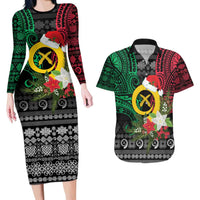 Vanuatu Pig's Tusk Meri Krismas! Couples Matching Long Sleeve Bodycon Dress and Hawaiian Shirt Vanuatuan Ancient Art Spirit - Polynesian Pride