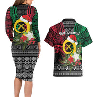 Vanuatu Pig's Tusk Meri Krismas! Couples Matching Long Sleeve Bodycon Dress and Hawaiian Shirt Vanuatuan Ancient Art Spirit LT9 - Polynesian Pride