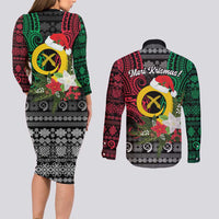 Vanuatu Pig's Tusk Meri Krismas! Couples Matching Long Sleeve Bodycon Dress and Long Sleeve Button Shirt Vanuatuan Ancient Art Spirit - Polynesian Pride