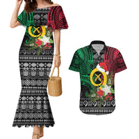 Vanuatu Pig's Tusk Meri Krismas! Couples Matching Mermaid Dress and Hawaiian Shirt Vanuatuan Ancient Art Spirit LT9 Black - Polynesian Pride