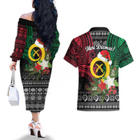 Vanuatu Pig's Tusk Meri Krismas! Couples Matching Off The Shoulder Long Sleeve Dress and Hawaiian Shirt Vanuatuan Ancient Art Spirit LT9 - Polynesian Pride