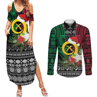 Vanuatu Pig's Tusk Meri Krismas! Couples Matching Summer Maxi Dress and Long Sleeve Button Shirt Vanuatuan Ancient Art Spirit LT9 Black - Polynesian Pride