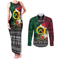 Vanuatu Pig's Tusk Meri Krismas! Couples Matching Tank Maxi Dress and Long Sleeve Button Shirt Vanuatuan Ancient Art Spirit - Polynesian Pride