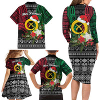 Vanuatu Pig's Tusk Meri Krismas! Family Matching Long Sleeve Bodycon Dress and Hawaiian Shirt Vanuatuan Ancient Art Spirit LT9 - Polynesian Pride