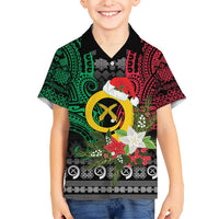Vanuatu Pig's Tusk Meri Krismas! Family Matching Off The Shoulder Long Sleeve Dress and Hawaiian Shirt Vanuatuan Ancient Art Spirit LT9 Son's Shirt Black - Polynesian Pride