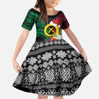 Vanuatu Pig's Tusk Meri Krismas! Family Matching Puletasi and Hawaiian Shirt Vanuatuan Ancient Art Spirit LT9 Daughter's Dress Black - Polynesian Pride