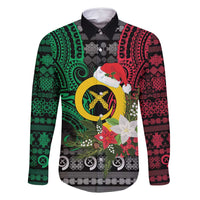 Vanuatu Pig's Tusk Meri Krismas! Family Matching Tank Maxi Dress and Hawaiian Shirt Vanuatuan Ancient Art Spirit LT9 Dad's Shirt - Long Sleeve Black - Polynesian Pride