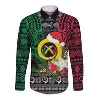 Vanuatu Pig's Tusk Meri Krismas! Long Sleeve Button Shirt Vanuatuan Ancient Art Spirit - Polynesian Pride