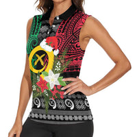 Vanuatu Pig's Tusk Meri Krismas! Women Sleeveless Polo Shirt Vanuatuan Ancient Art Spirit - Polynesian Pride