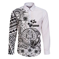 Ia Orana Tahiti Personalised Family Matching Off Shoulder Maxi Dress and Hawaiian Shirt French Polynesia Hook Tattoo Special White Color LT9 Dad's Shirt - Long Sleeve White - Polynesian Pride